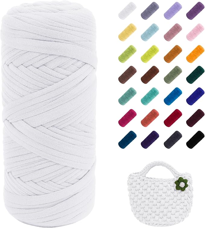 JeogYong T-Shirt Yarn, 200g/196ft Elastic Fabric Cloth Knitting T Shirt Yarn, Cream White Thick Crochet Fabric Ribbon for Crocheting Bags/Baskets/Rugs, Home Decor, DIY Crafts