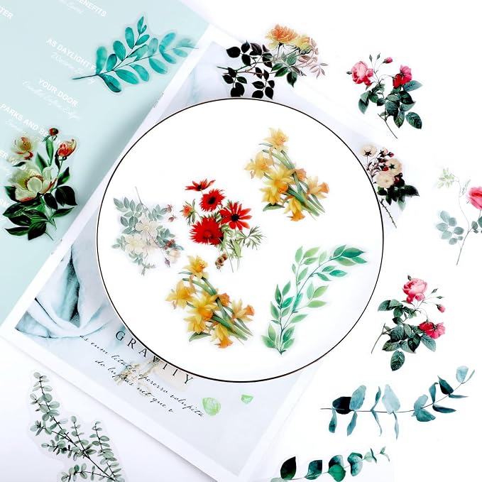 80 Vintage Flower Stickers for Scrapbooking, Self-Adhesive | Self-Adhesive Paper Stickers For Journals, Cards, Letters, Laptops, And Diy Decor