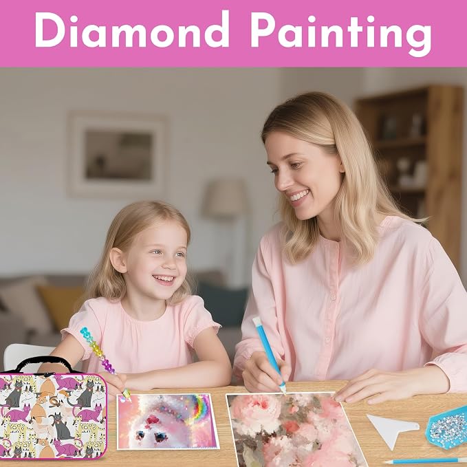 TAVOLOZZA Diamond Painting Storage Containers, 60 Slots Diamond Painting Accessories and Tools with Jars for Beads, Portable Diamond Art Organizer Case, Diamond Art Kit Storage Box, Pink