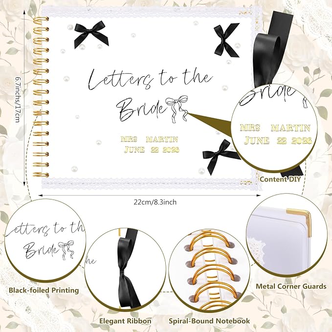 Letters to Bride Scrapbook,8.5 X 7 Inch,Bow,Black