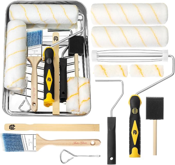 Bates- Paint Tray Set, Paint Roller Kit, 11 pcs, 9" & 4" Rollers, Small Roller, Trays & Covers for House Painting Supplies