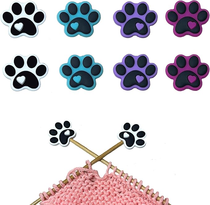 SPANSEE 8 PCS Dog Paw Knitting Needle Stoppers, Knitting Needle Point Protectors, Knitting Needle Caps, Knitting Tools, Knitting Accessories, Knitting Supplies fit Size 2-13 (2.75mm-9mm) Needles