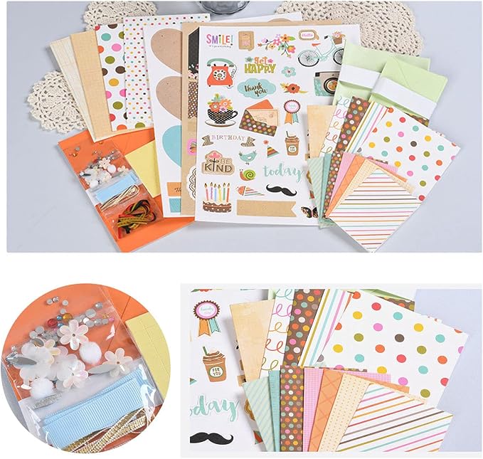 Huralona Greeting Card Making Supplier Envelope Kit Gift Anniversary Craft | Handmade DIY Card Kits 16 Cards 16 Envelopes and Dec Accessories for Birthday Thanksgiving Christmas Wedding Invitation