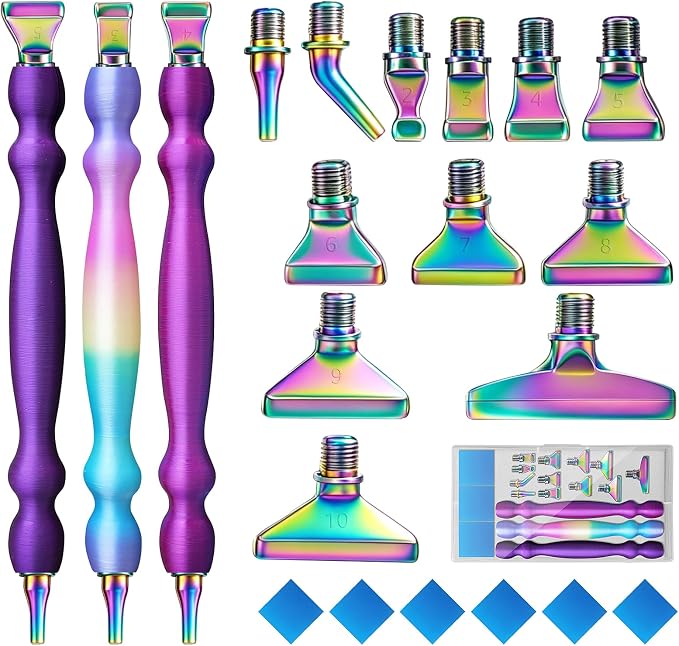 Diamond Art Pens, 21Pcs Diamond Painting Pen Kit,Painting Tools with Stainless Steel & Colored Threaded Metal Tips, Ergonomic Design Gem Art Kits for DIY Crafts