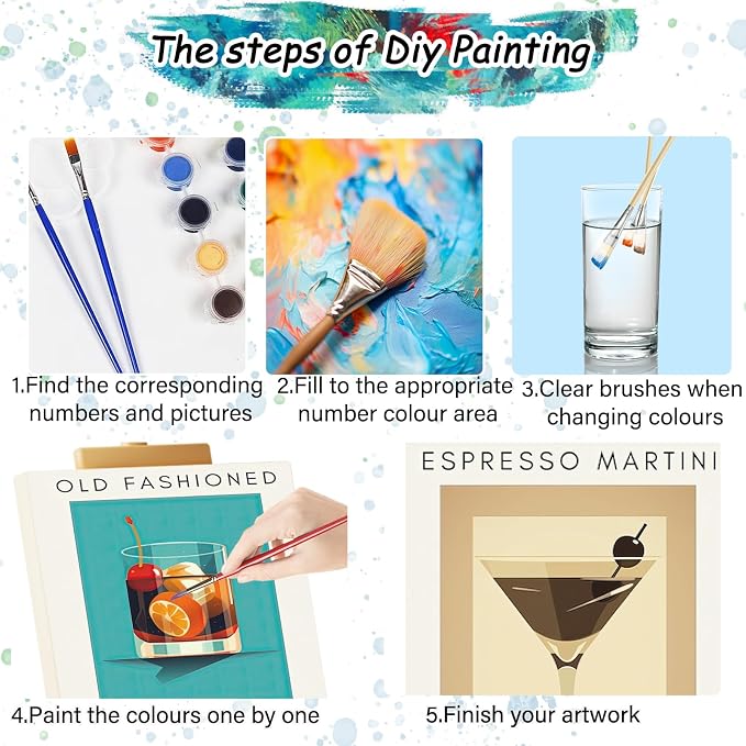 4 Pack Small Framed Paint by Numbers Kit for Adults Beginner 8x12 Inch | Easy Frame Cocktail Paint by Number Kit for Adults beginner on Canvas Mini