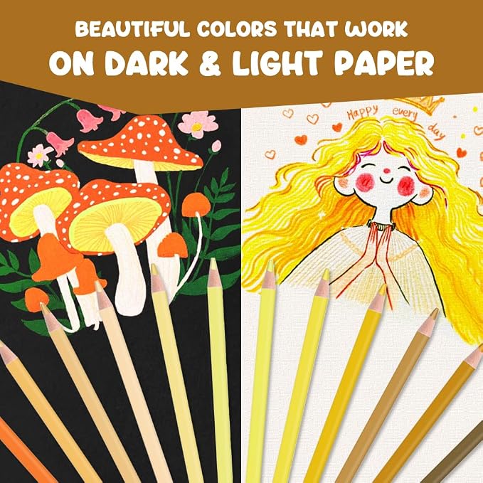 12Pcs Yellow Colored Pencils Set,Professional Drawing Pencils for Adults | Oil Based,No Duplicates,Pre-sharpened Wooden Sketch Pencil Art Supplies for Coloring Books