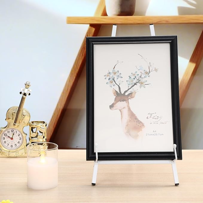 Leinuosen 1 Pcs Metal Easel Stand 16.5" H x 8.7" W x 4.3" D Table Top Easel Stand for Display Tripod Art Picture Mirror Modern Plate Holder for Display Book Photo Wedding Sign (White)