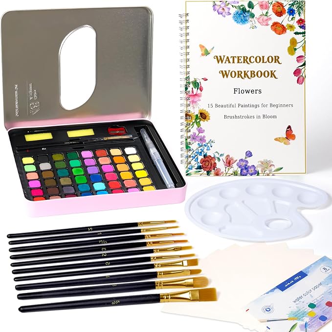 Water Colors Paint Adult Set for Beginner with Flower Watercolor Workbook