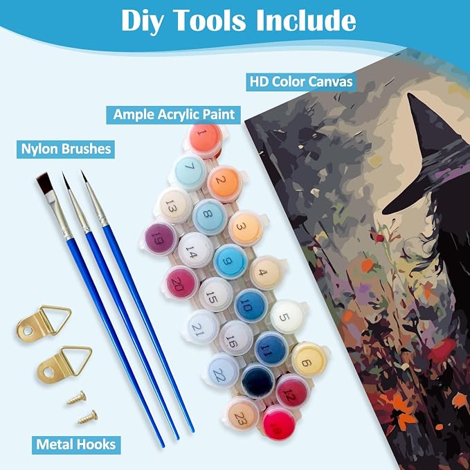 LKHMVCA Halloween Witch Flower Paint by Number Kits for Adults, DIY Paint by Numbers Kits for Adults Beginners Without Frame, Acrylic Paint Canvas Painting Kits Art for Home Decor 16x20 Inch