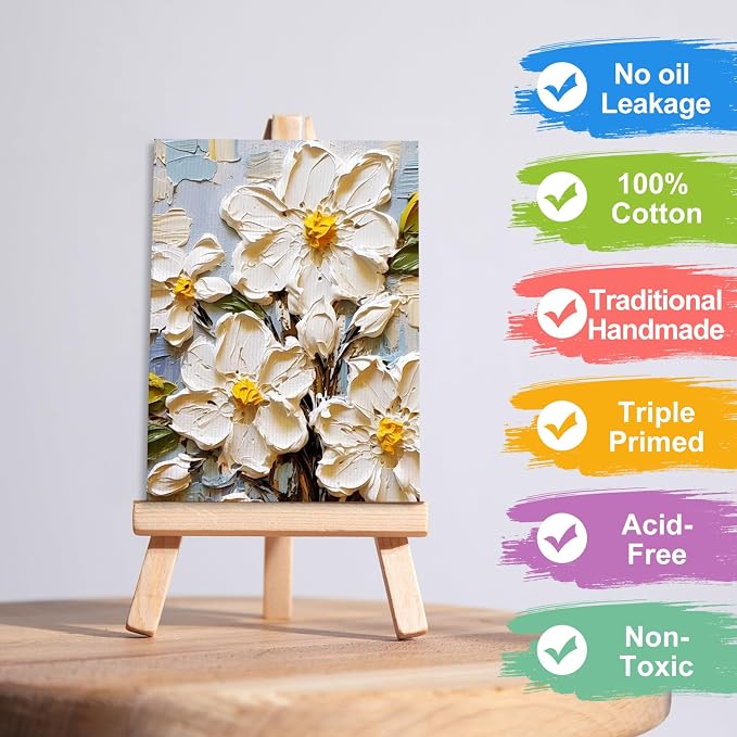 ESRICH 12 Pack 5x7 Small Canvas for Painting, Ideal for Kids & Beginners | Cotton Acid-free Surface, Gesso Primed for Acrylic, Oil, Watercolor. Art Painting Supplies for Class, Paint Parties and Home