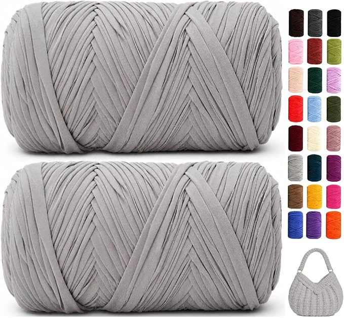 560g/240yds T Shirt Yarn for Crocheting, Soft Elastic Fabic Tshirt Yarn for Crochet, 2 Pack Polyester Yarn for Bags/Baskets/Coaster/Rugs/DIY Crafts for Knitting