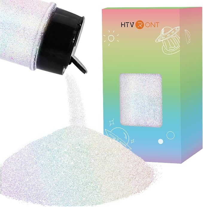 HTVRONT White Glitter for Crafts and Arts- 1.7oz/50g Fine Glitter Powder | Holographic Craft Glitter for Resin, Jewelry, Keychains, Paint, Candle, Slime Add Ins, Cosmetic Glitter for Nail Body