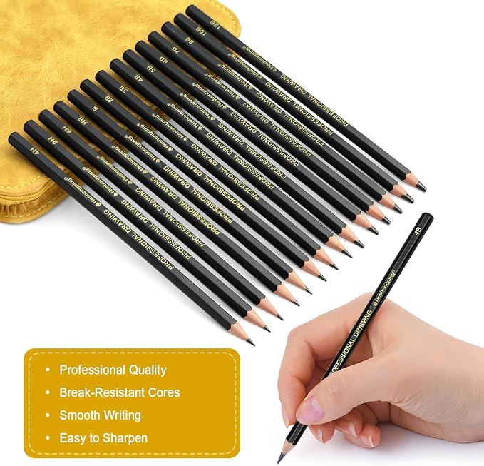 Heshengping Sketching and Drawing Pencils Set 26pcs, Art Supplies Drawing pencil Kit,Graphite Charcoal Professional Pencils Set, Adults Beginners Artist