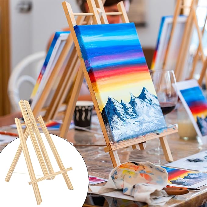 Yiksonyo 6 Pack 15.6 Inch Wooden Easel, Tabletop Wood Easels Stand, Wooden Easel for Painting, Art, and Crafts