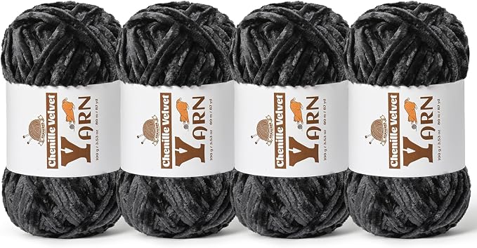 Chenille Crochet Carbon Grey Yarn 4 Pack