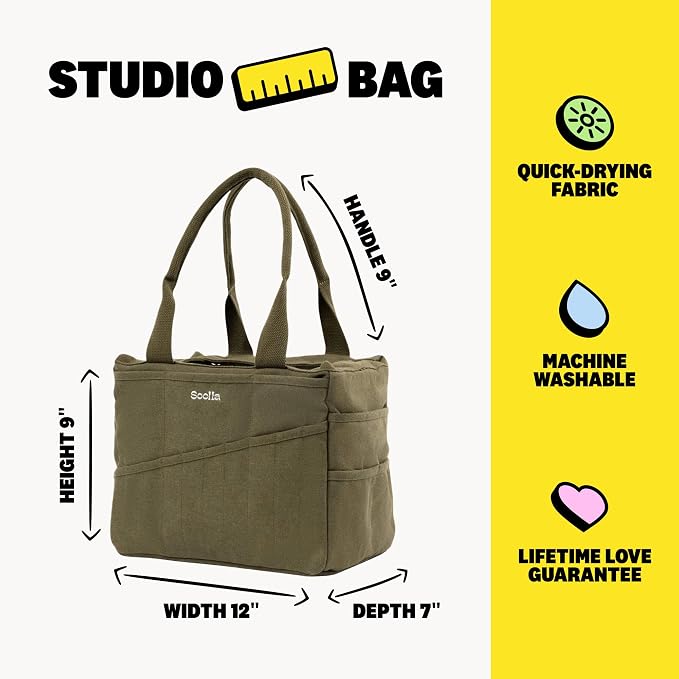 Soolla Studio Bag: Art Supply Storage Organizer & Pottery Tool Bag, Washable Tote, Yarn Bag, Crochet, 30 Pockets, 15+ Colors