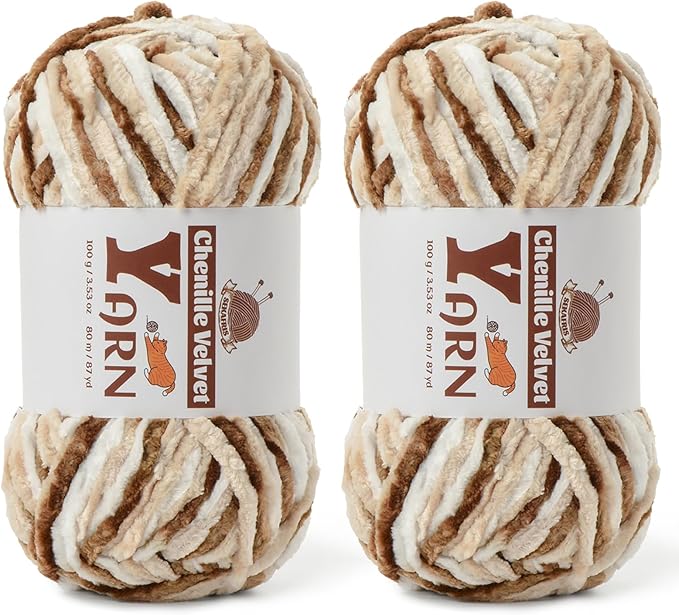 Chenille Crochet White Coffee Yarn 2 Pack