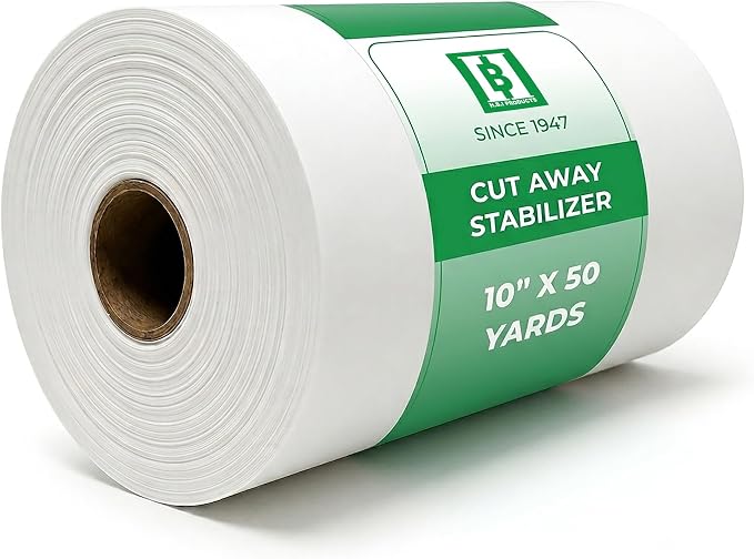 HBI Cut Away Embroidery Stabilizer Roll, 2.5 oz Medium, 10 in x 50 yd | 2.5 oz permanent cutaway backing, knits and stretch fabric, prevents puckering, soft on skin, machine embroidery, USA made