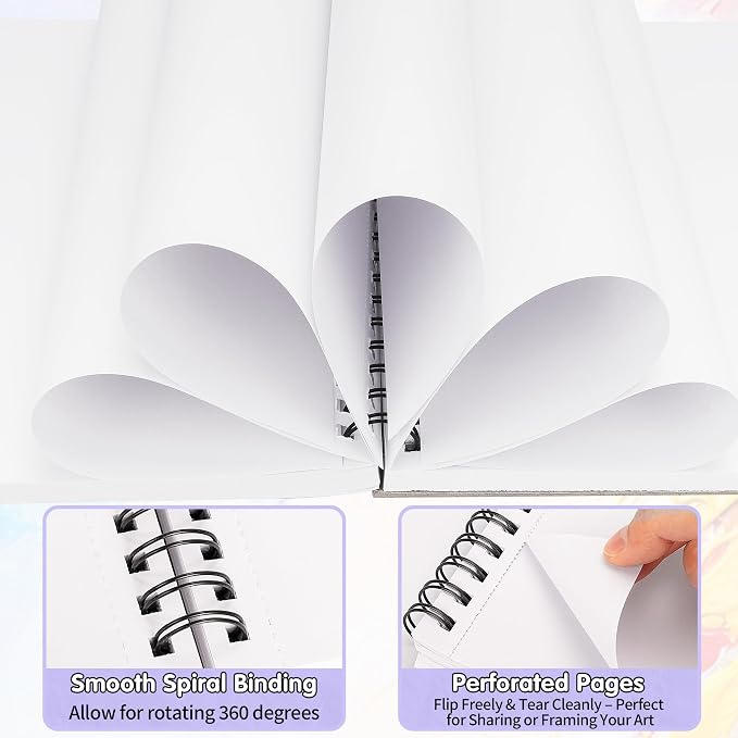 FIXSMITH 9"X12" Sketch Book, 100 Sheets, 68 lb/100gsm Sketchbook, Purple | Acid Free Drawing Paper | Spiral Bound Artist Sketch Pad | for Kids, Beginners, Artists & Professionals | Bright White