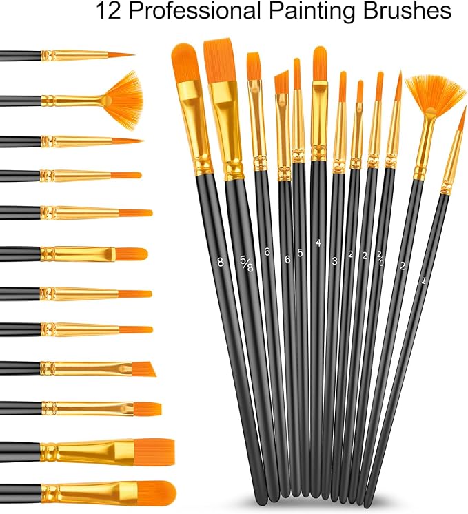 Caliart 24 Colors Acrylic Paint Set with 12 Brushes | Craft Painting kit for Adults Artists Beginners, Halloween Pumpkin Canvas Wood Rock Ceramic Fabric Art Supplies Paints