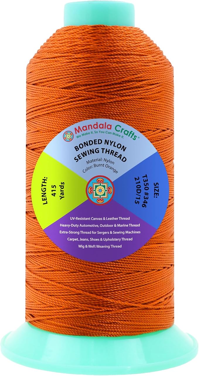 Mandala Crafts Size 346 210D T350 Burnt Orange Bonded Nylon Thread, 415 YDs