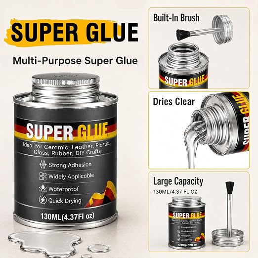 Super Glue All Purpose, 4.37 oz Clear High Strength Adhesive with Brush