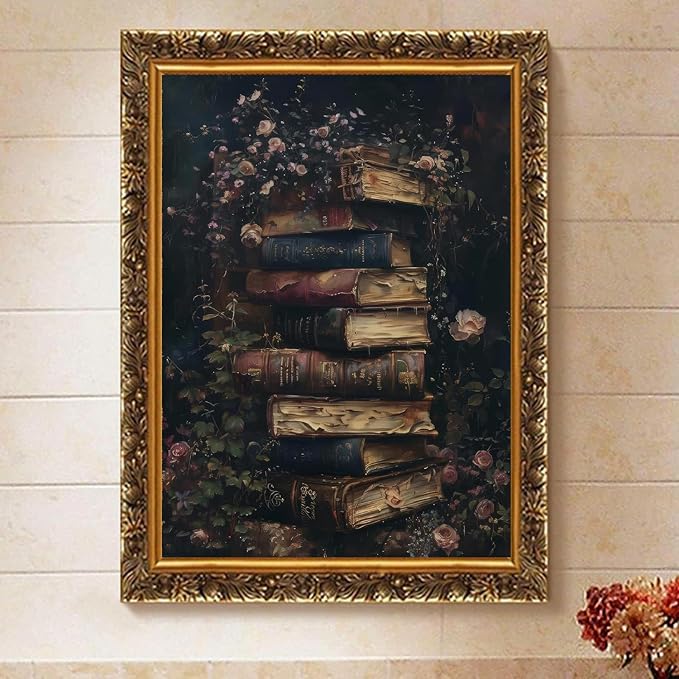 Floral Books Paint by Numbers Kit for Adults Framed Canvas, Frameworkless