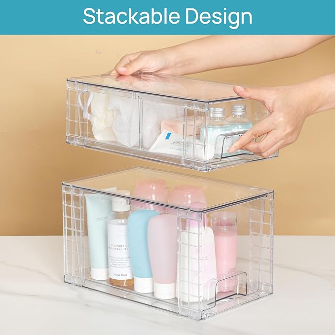 Vtopmart Clear Stackable Storage Drawers, 8 Pack Medium Set
