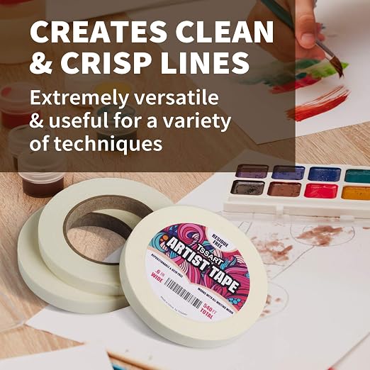 6 Pack White Artist Tape - Masking Artists Tape for Drafting Art Watercolor Painting Canvas Framing - Acid Free 0.6inch Wide 540FT Long Total
