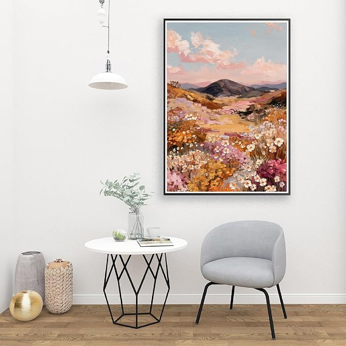 pchmcu Landscape Paint by Numbers Kit for Adults Beginner, Flower Mountain Adult Paint by Number Kits on Canvas,Oil Painting Kit for Beginners Gift Home Wall Decor 16x20 Inch