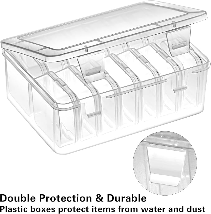 Mathtoxyz Small Bead Organizers, 14 Pieces Plastic Storage Cases Mini Clear Bead Storage Containers Transparent Boxes with Hinged Lid and Rectangle Clear Craft Supply Case