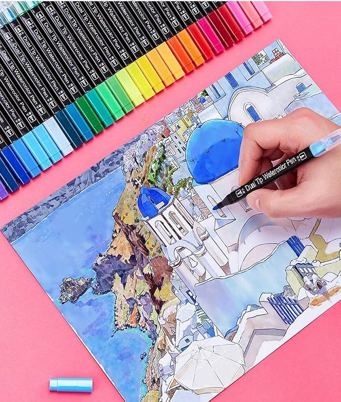 Dual Tip Markers for Kids, Washable Markers Set, Art Marker with Stand Portable Box, Gift For Kids (24 Colours)