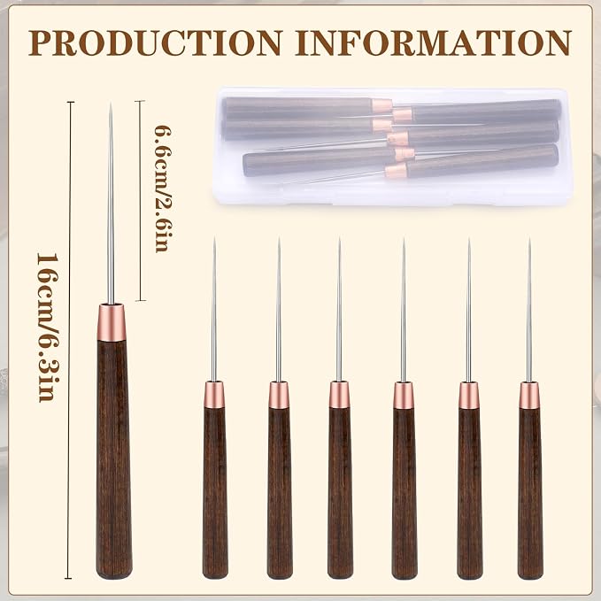 ZXIIXZ 6 Pcs Scratch Awls with Wooden Handle Leather Stitching Sewing Awl