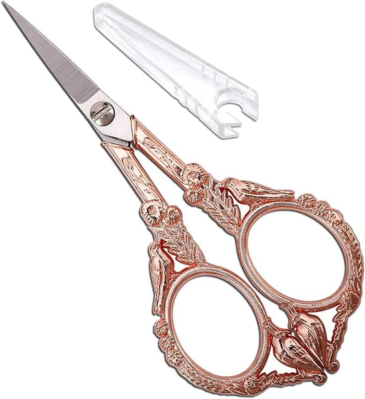 YOUGUOM Sewing Embroidery Scissors, Small Craft Shears with Cover | Vintage, Sharp Pointed Tip, for Needlework, Cross Stitch,Crochet, Handicraft DIY Tool, 4.6in, Rose Gold, Little Bird