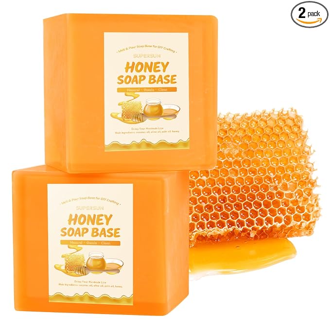 SUPERSUN 2lb Honey Soap Base for Soap Making Supplies,Moisturizing Melt and Pour Sope Base for DIY Handmade,All Natural and Gentle on Skin,Organic Soap Making Kit for Adults,Easy to Cut