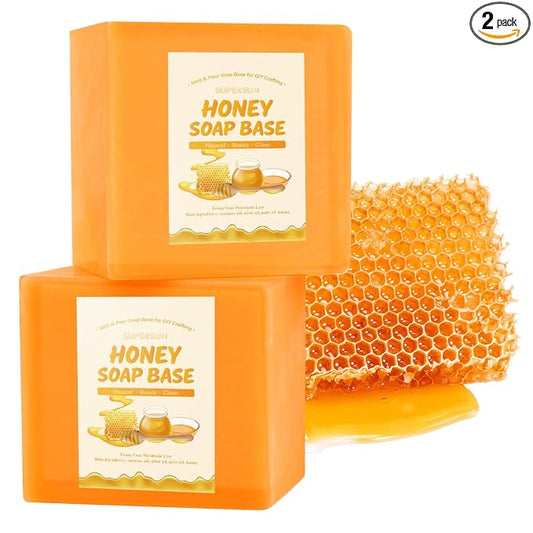 SUPERSUN 2lb Honey Soap Base for Soap Making Supplies,Moisturizing Melt and Pour Sope Base for DIY Handmade,All Natural and Gentle on Skin,Organic Soap Making Kit for Adults,Easy to Cut