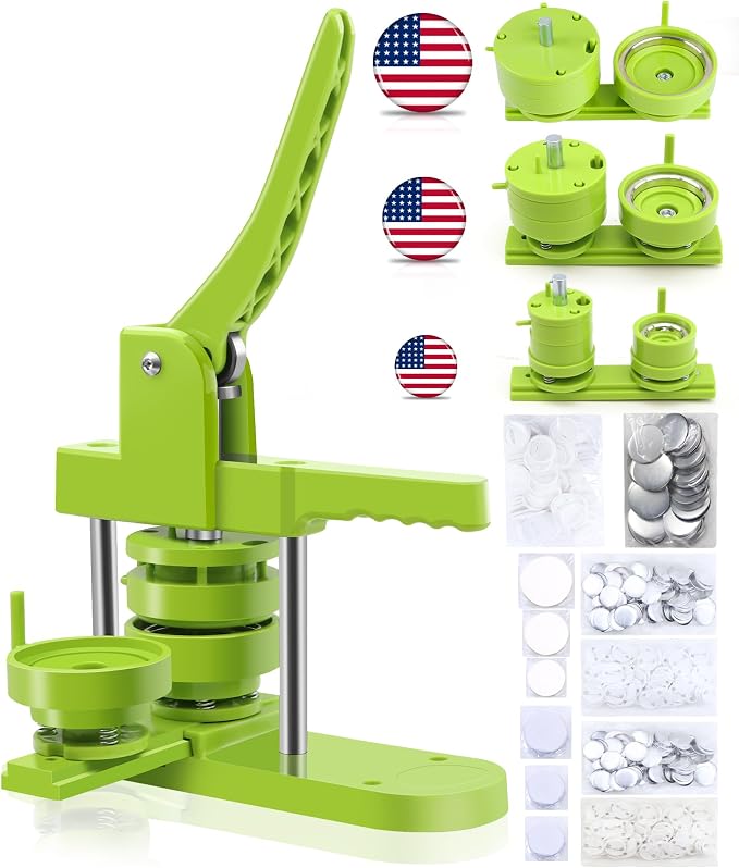 Happizza Button Maker Machine Multiple Sizes, Pin Maker Machine 1.25+2.25+3 inch, Interchangeable Button-Models Badge Button Press Machine with 300 Sets 32+58+75mm Button Maker Supplies&Circle Cutter