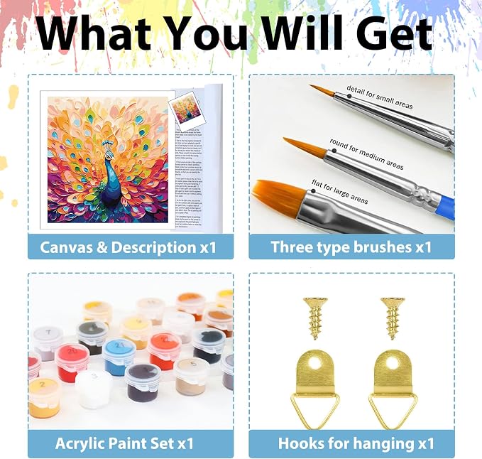 Paint by Number for Adults, Paint by Numbers Kit for Adults 16x16 Inch | Peacock Paint by Numbers Kit for Adults, Acrylic Painting by Numbers, DIY Arts and Crafts for Gifts or Home Decor