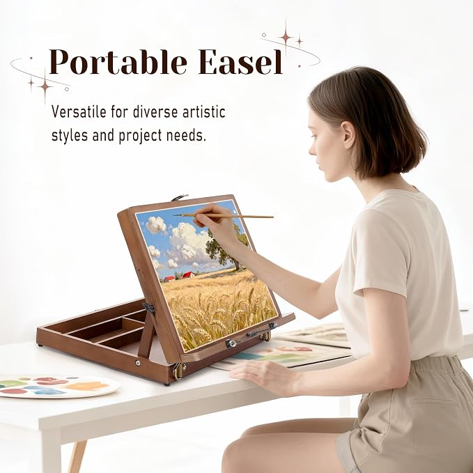 TYYIHUA Tabletop Easel for Painting, Adjustable Wooden Desktop Art Easel | A3, Page Clips & Carry Strap, Travel Drawing Board for Sketching, Diamond Painting, Ideal for Adults, Students & Beginners