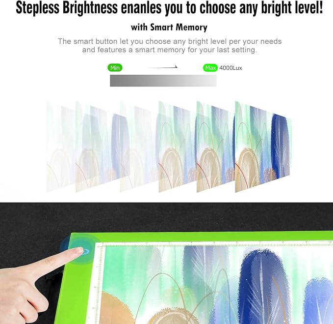 LitEnergy Portable A4 LED Copy Board Light Tracing Box, Green Ultra-Thin Adjustable USB Power Artcraft LED Trace Light Pad for Tattoo Drawing, Streaming, Sketching, Animation, Stenciling