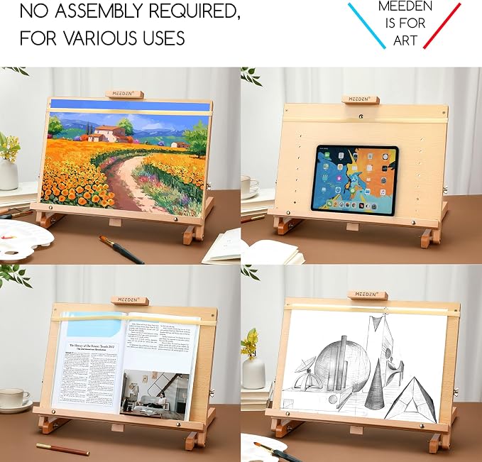 MEEDEN Large H-Frame Drawing Board Easel: Beech Wooden Tabletop Easel | Adjustable Artist Drawing & Sketching Board for Artists, Teens, Painters Holds Canvas up to 23" high