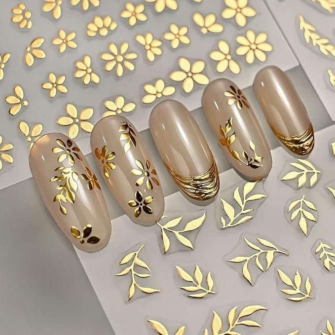 30 Sheets Fall Nail Art Stickers Gold Maple Leaf Nail Decals 3D Self-Adhesive Nails Supplies for Women Manicure Decorations