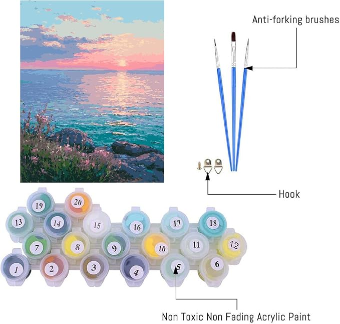Mrnsiet Paint by Number for Adults Beginners, Easy Lake Paint by Numbers Kits on Canvas, Sunset Oil Painting Kits Adults' Paint-by-Number Kits for Home Wall Decor 16x20 Inch
