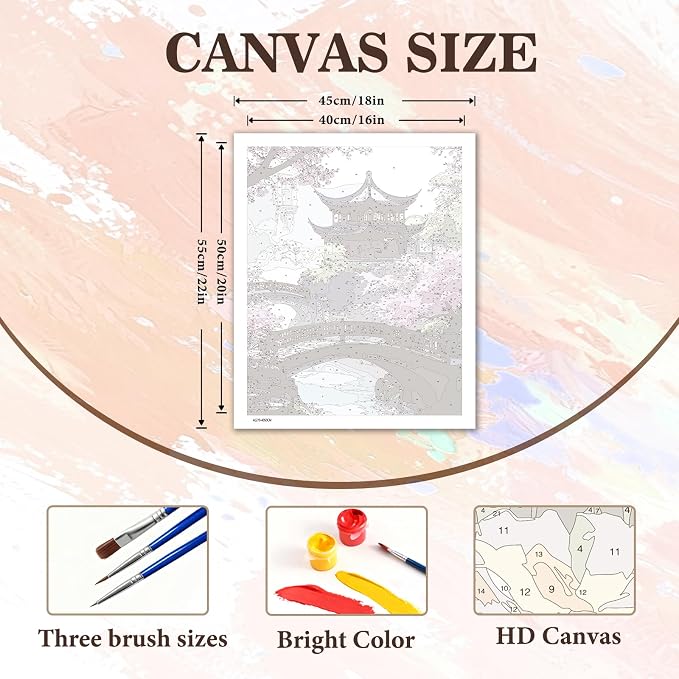 Cherry Blossom Paint by Numbers Kit for Adults with 32 Colors 16x20inch | Cherry Blossom Paint by Number Adult, Japanese Scenery Painting by Numbers for Adults, Expert Level DIY Acrylic Paint Kit