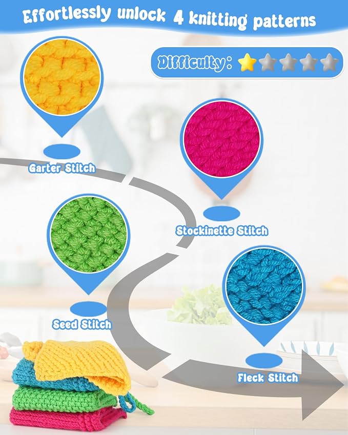 Katech Knitting Kit for Beginner, Dishcloth Kniting Starter Kit for Adults