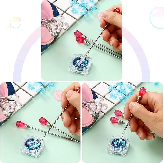 Maitys 11 Pieces Resin Spoon Tools Kit, 9 Pieces Stirring Poke Needle Scoop and 2 Pieces Tweezers for Glitter and Silicone Resin Mold Jewelry Making