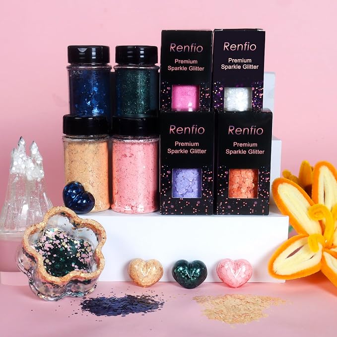 Renfio Matte White Chunky Glitter,1.76oz/50g Mixed Resin Glitter for Craft
