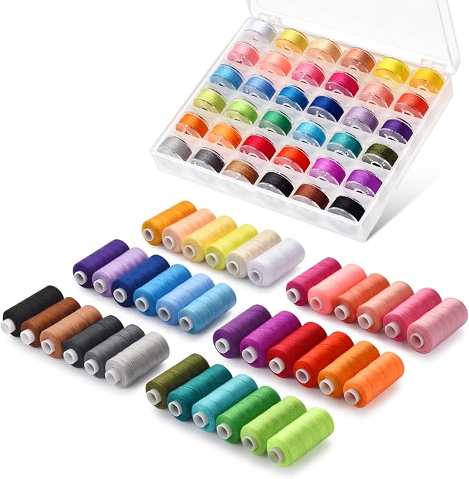 Eoehro 72pcs Sewing Thread Kit, 36 Colors Embroidery Thread, Prewound Bobbins, Sewing Machine Threads,400 Yards per Spool Polyester Thread for Sewing Embroidery Quilting