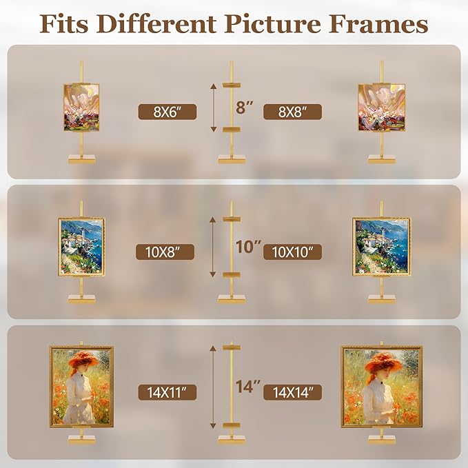 18'' Adjustable Tabletop Easel Stand, Gold Easel for Display | Steady and Elegant Picture Easels for Display, Picture Frame Stand, Adjustable Art Easel,Picture stand for Artwork, Photo.