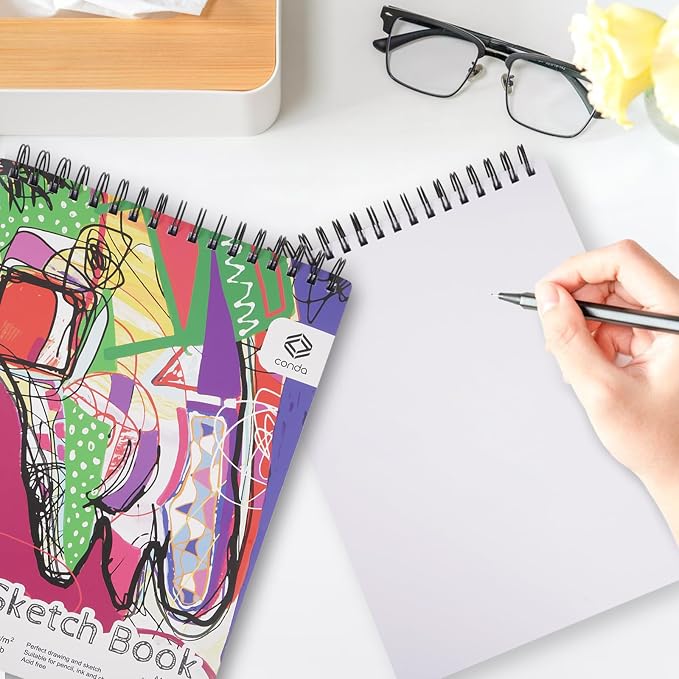 CONDA 9 x 12 Inch Sketchbook, Top Spiral Bound Sketch Pad, 100 Sheets (60 lb/90 GSM), Durable Acid-Free Sketch Paper, Drawing and Sketching Paper for Kids Adult Beginners